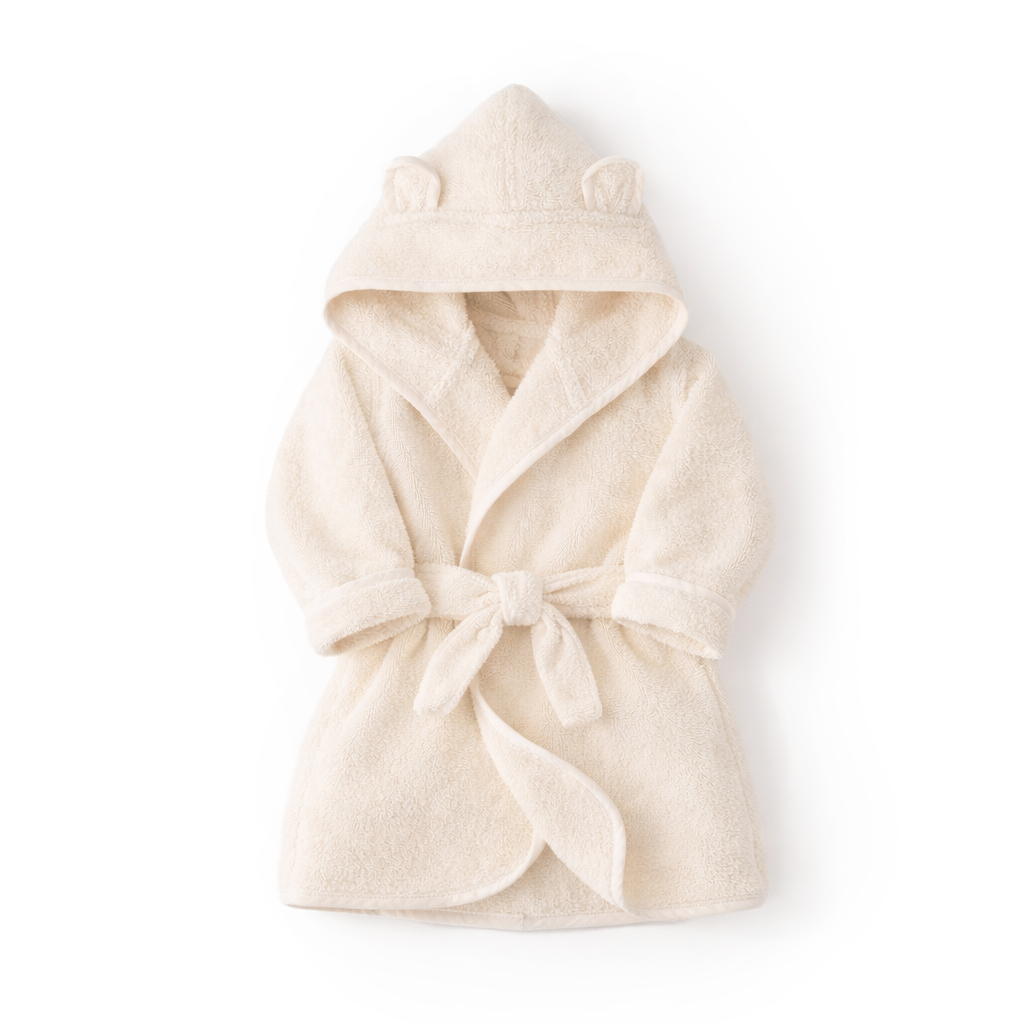 JBØRN Organic Cotton Baby Hooded Towelling Bathrobe Ivory Bathrobe - Personalisable Baby Products Sold and Personalised by JustBørn
