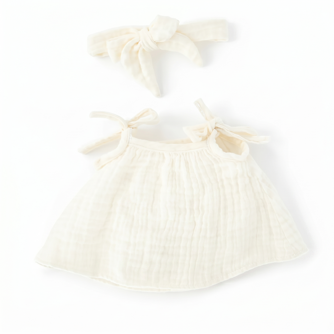 JBØRN Personalised Soft Toy Outfits Ivory Tie Dress - Personalisable Baby Products Sold and Personalised by JustBørn
