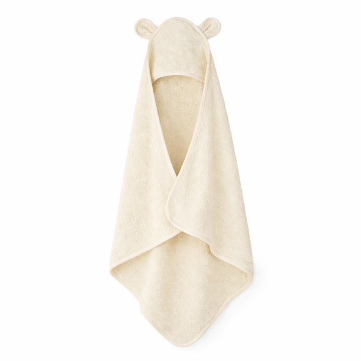 JBØRN Organic Cotton Baby Hooded Towel with Ears Ivory Towel - Personalisable Baby Products Sold and Personalised by JustBørn