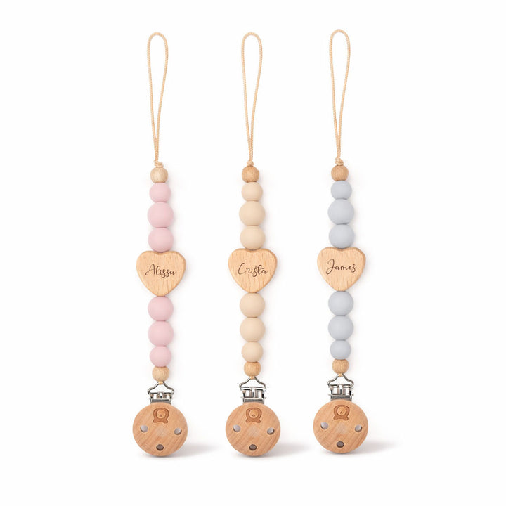 JBØRN Love Heart Pacifier Clip - Personalisable Baby Products Sold and Personalised by JustBørn