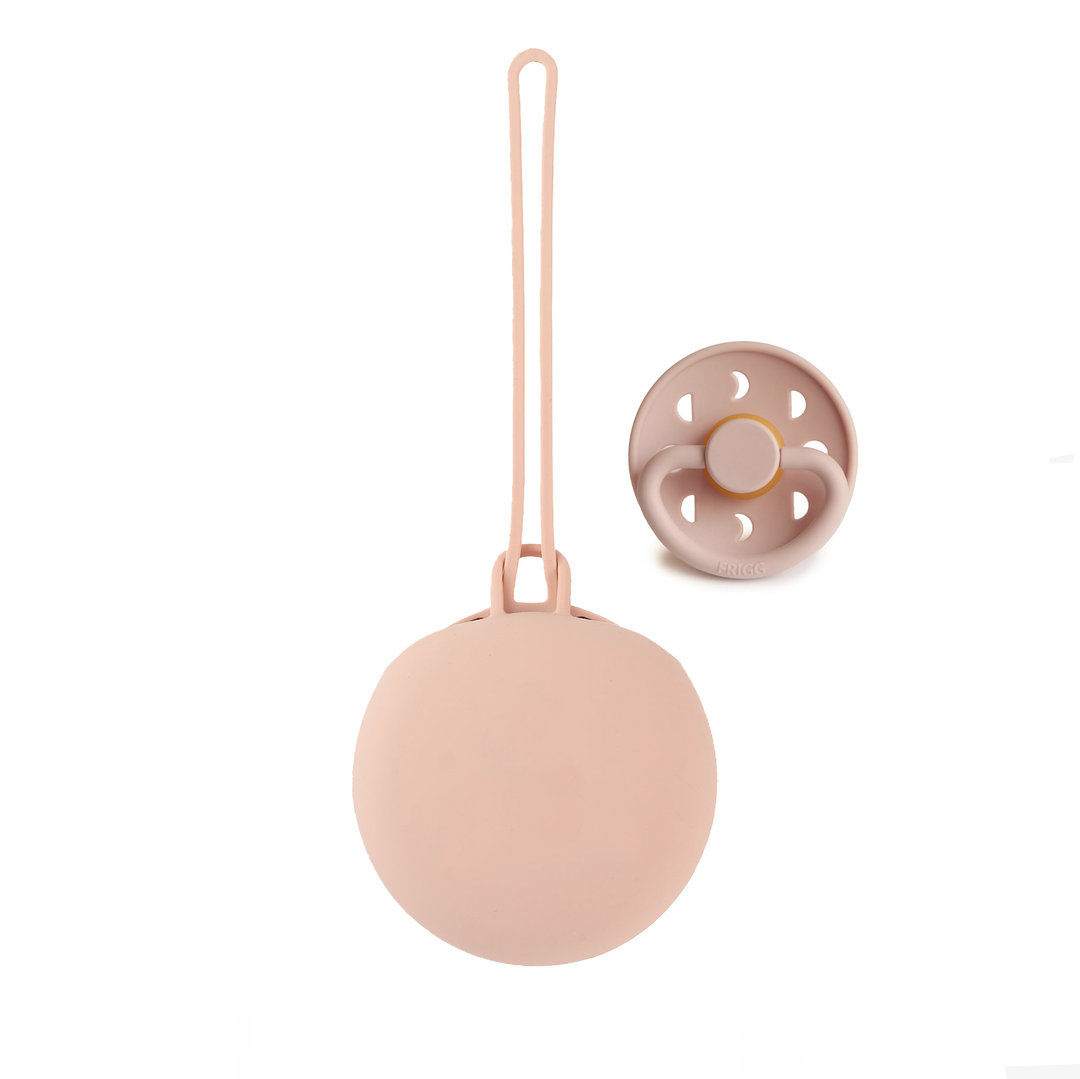 FRIGG Latex Pacifier & Matching JBØRN Holder Pod Moon Blush & Blush Pod - Personalisable Baby Products Sold and Personalised by JustBørn