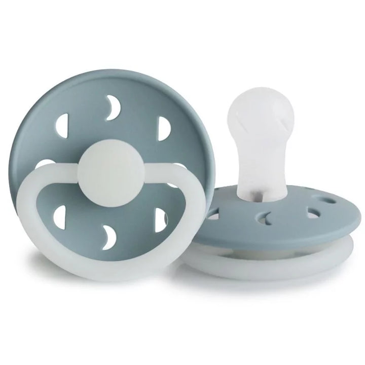 FRIGG Moon Silicone Pacifier Stone Blue Night Glow Size 2 (6-18 months) - Personalisable Baby Products Sold and Personalised by JustBørn
