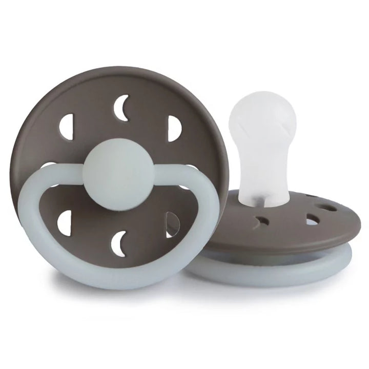 FRIGG Moon Silicone Pacifier Portobello Night Glow Size 2 (6-18 months) - Personalisable Baby Products Sold and Personalised by JustBørn