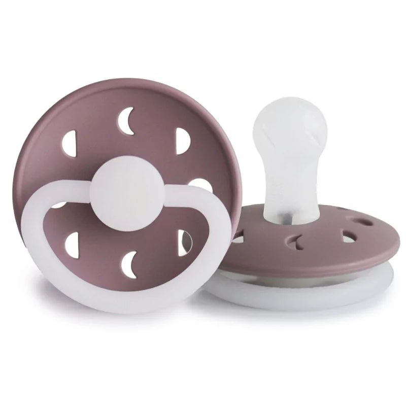 FRIGG Moon Silicone Pacifier Twilight Mauve Night Glow Size 1 (0-6 months) - Personalisable Baby Products Sold and Personalised by JustBørn
