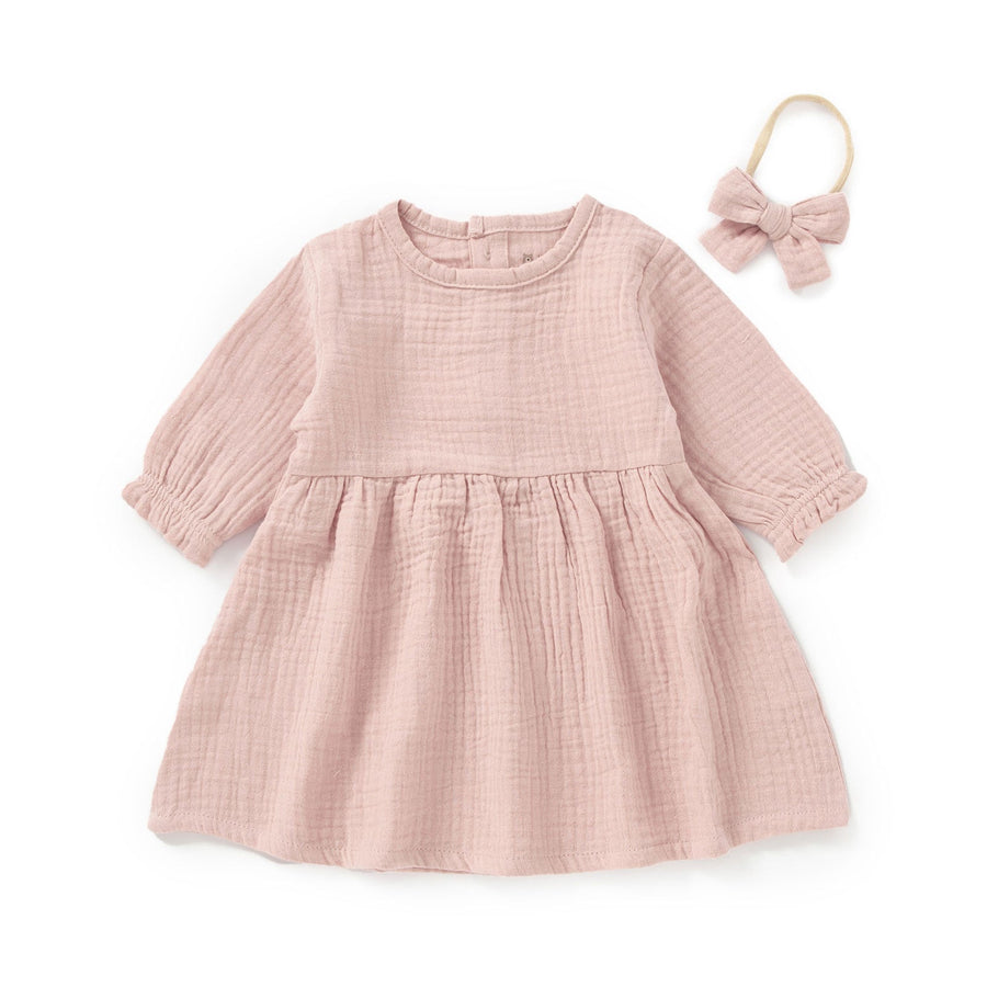 JBØRN Organic Cotton Muslin Baby Girl Dress and Bow - Personalisable Baby Products Sold and Personalised by JustBørn
