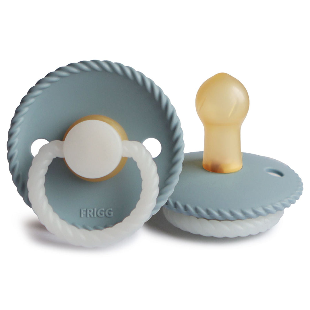 FRIGG Rope Natural Rubber Latex Pacifiers Stone Blue Night Glow Size 1 (0-6 months) - Personalisable Baby Products Sold and Personalised by JustBørn