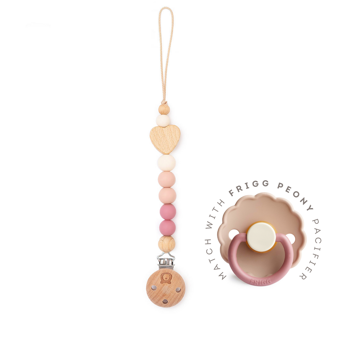 JBØRN Heart Colour Block Pacifier Clip Peony - Personalisable Baby Products Sold and Personalised by JustBørn