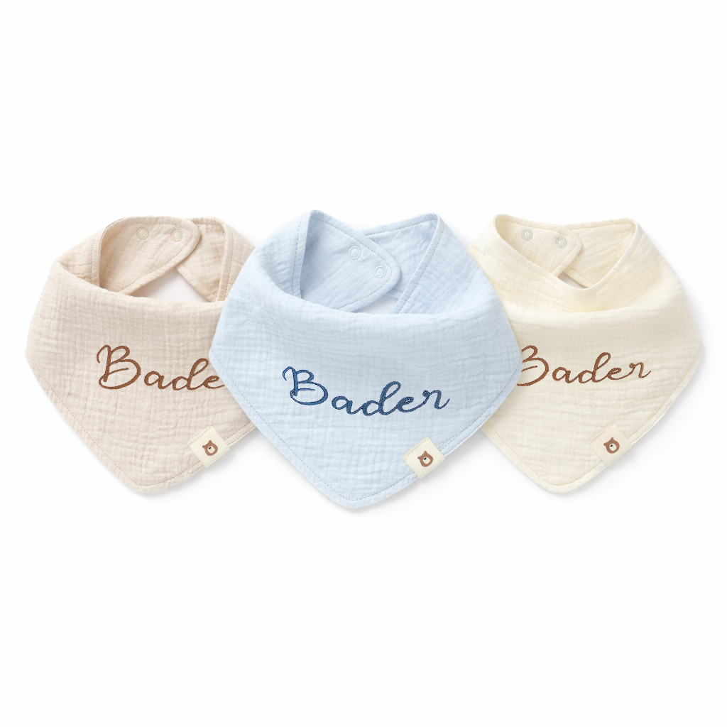 JBØRN Organic Cotton Muslin Dribble Bib Set | Pack of 3 - Personalisable Baby Products Sold and Personalised by JustBørn