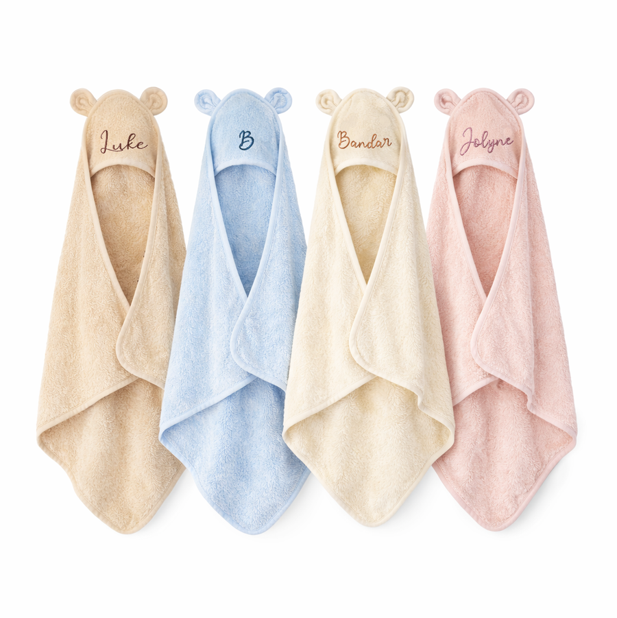 JBØRN Organic Cotton Baby Hooded Towel with Ears - Personalisable Baby Products Sold and Personalised by JustBørn