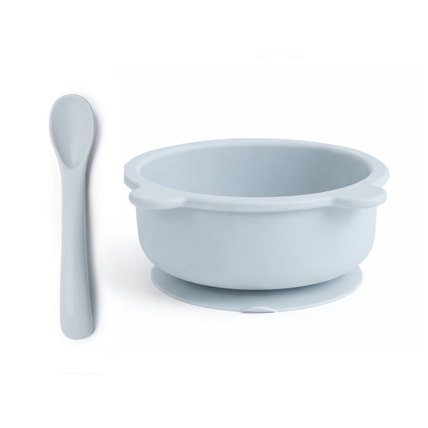 JBØRN Baby Weaning Silicone Bowl and Spoon Set Powder Blue - Personalisable Baby Products Sold and Personalised by JustBørn