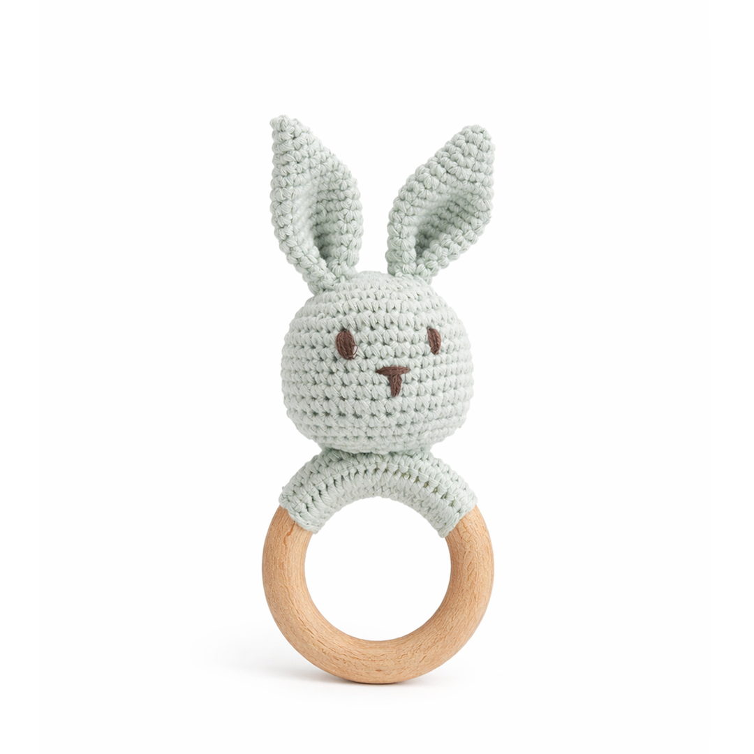 JBØRN Crochet Bunny Baby Rattle Toy Powder Blue Crochet Bunny - Personalisable Baby Products Sold and Personalised by JustBørn