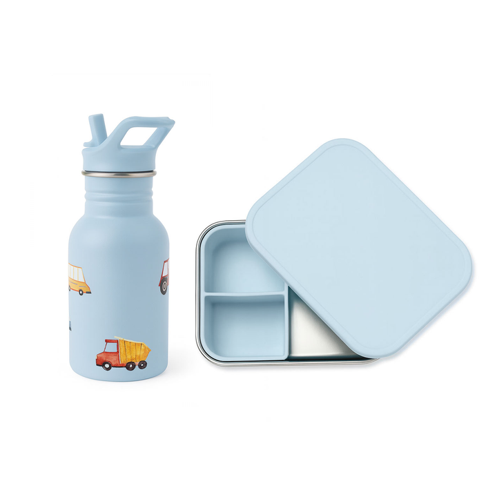 JBØRN Personalised Set | Water Bottle & Lunch Box Set Road Trip Lunch Box Set - Personalisable Baby Products Sold and Personalised by JustBørn