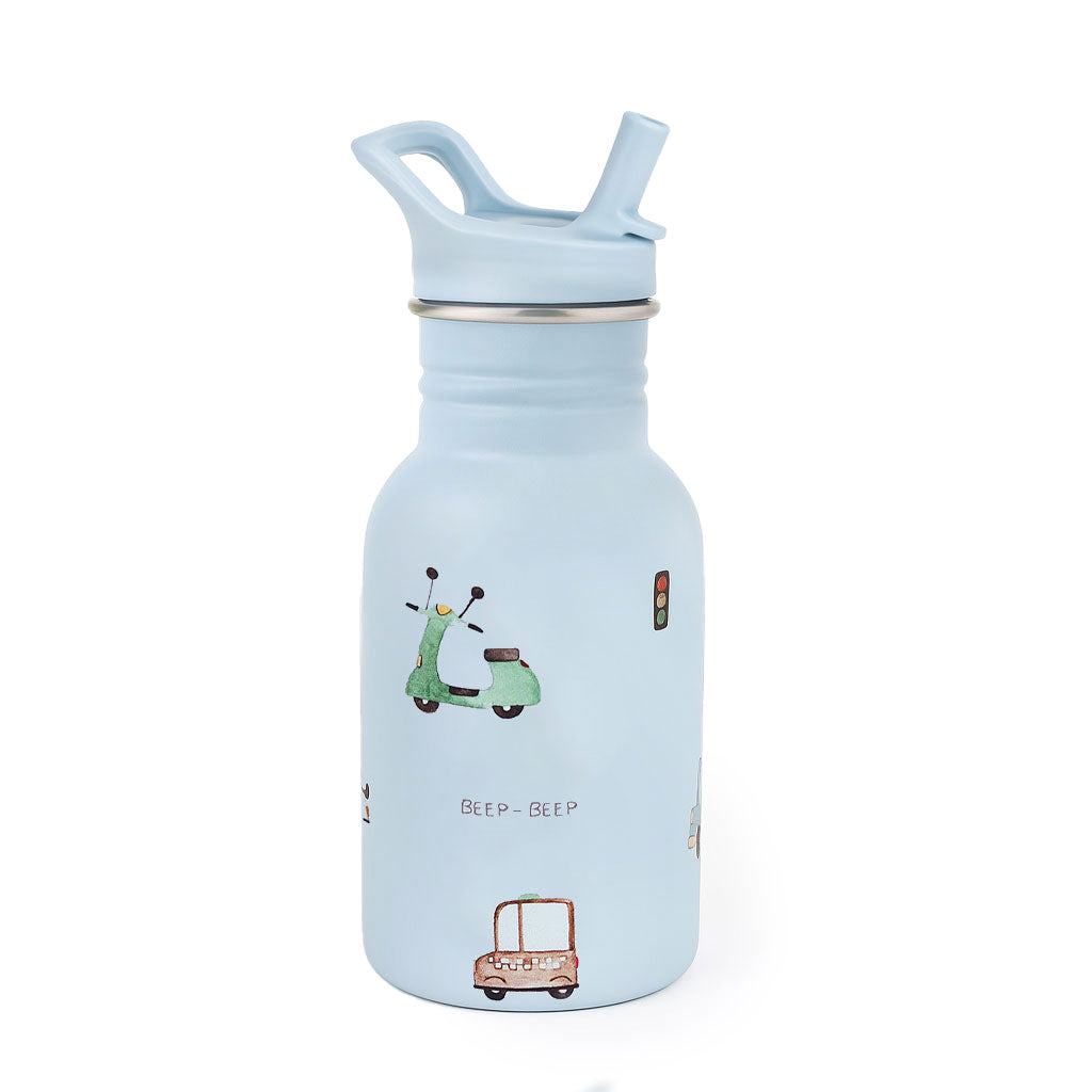 JBØRN Personalised Stainless Steel Kids Water Bottle Road Trip - Personalisable Baby Products Sold and Personalised by JustBørn