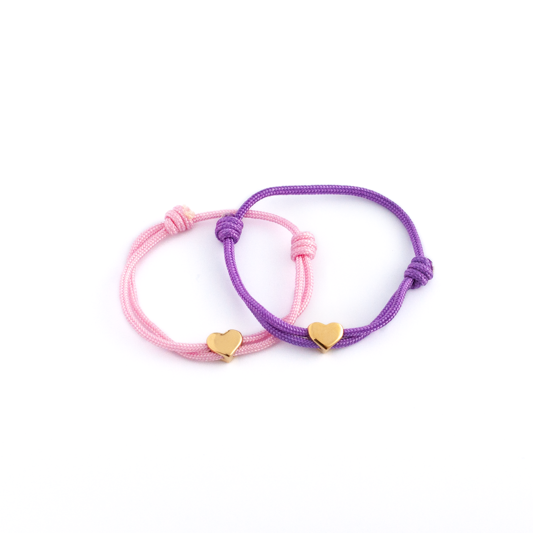 JBØRN Nylon Cord Bracelet with Heart Pendant | Personalisable Lavender Gold Charm - Personalisable Baby Products Sold and Personalised by JustBørn