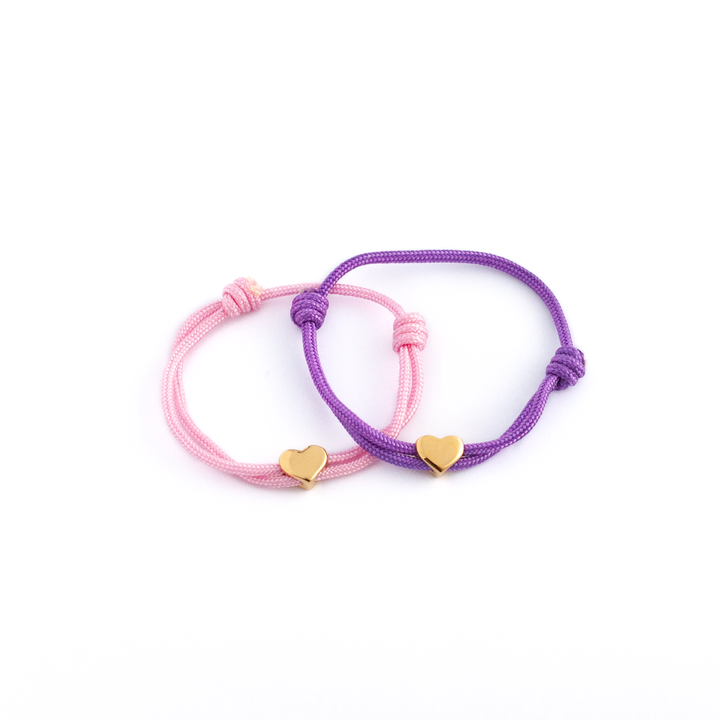 JBØRN Nylon Cord Bracelet with Heart Pendant | Personalisable Lavender Gold Charm - Personalisable Baby Products Sold and Personalised by JustBørn