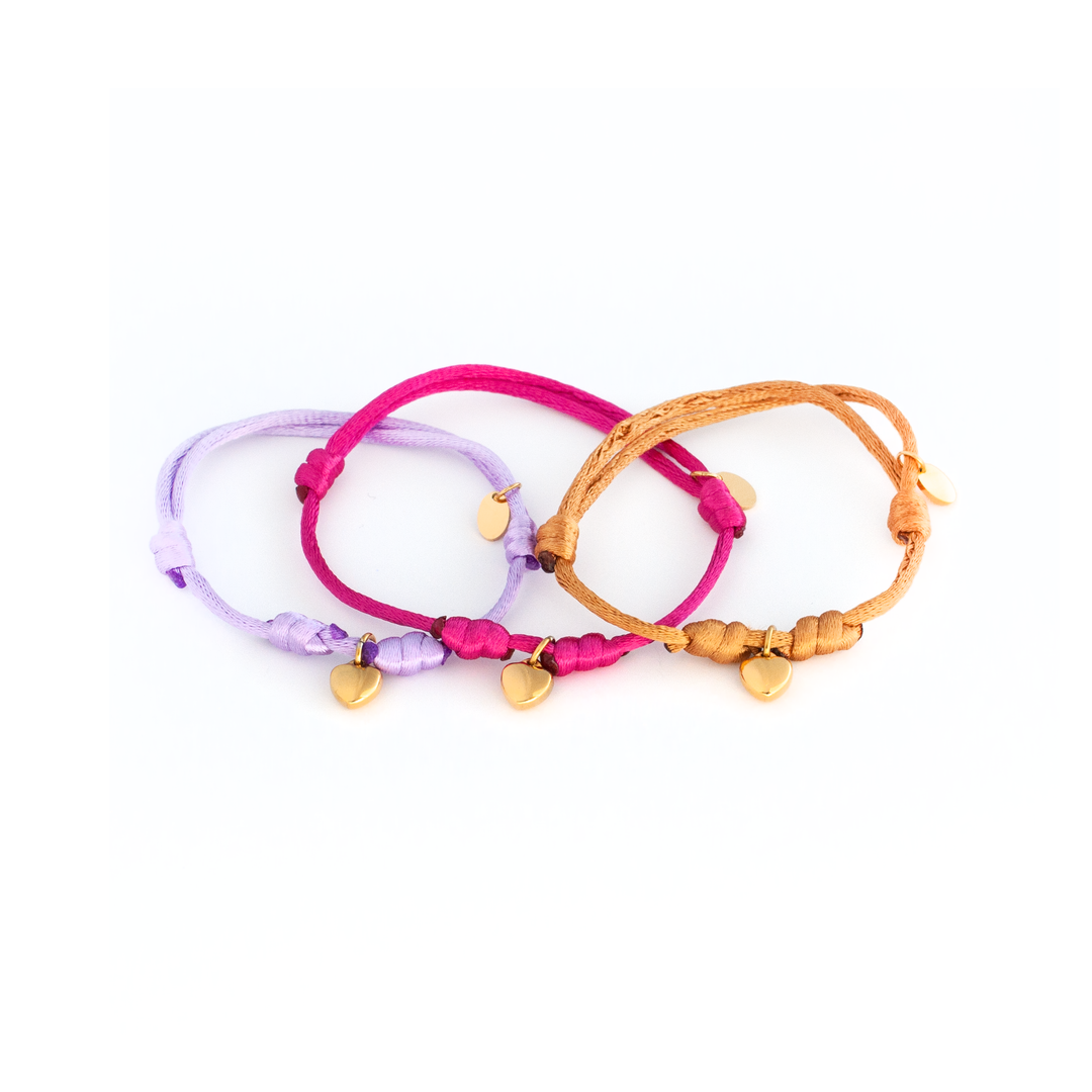 JBØRN Satin Cord Bracelet with Heart Pendant | Personalisable Gold Charm - Personalisable Baby Products Sold and Personalised by JustBørn