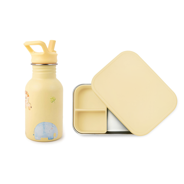 JBØRN Personalised Set | Water Bottle & Lunch Box Set Safari Lunch Box Set - Personalisable Baby Products Sold and Personalised by JustBørn