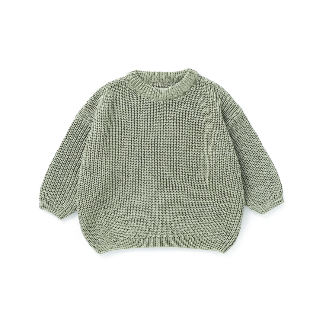 JBØRN Organic Cotton Knitted Crew Neck Jumper | 6-12 Months Sage - Personalisable Baby Products Sold and Personalised by JustBørn