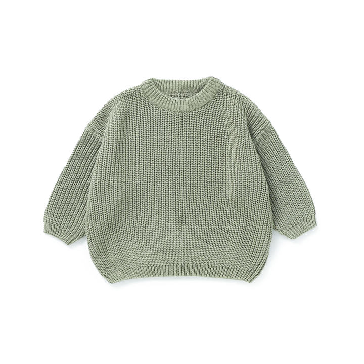 JBØRN Organic Cotton Knitted Crew Neck Jumper | 6-12 Months Sage - Personalisable Baby Products Sold and Personalised by JustBørn
