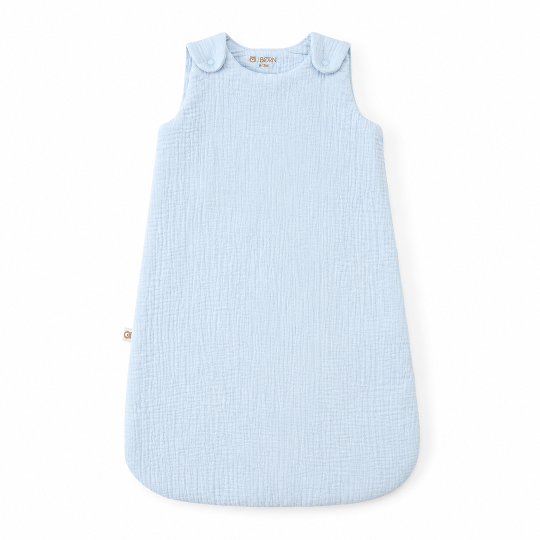 JBØRN Organic Cotton Muslin Sleep Bag | 0-6 Months Sleep Bag | Powder Blue - Personalisable Baby Products Sold and Personalised by JustBørn
