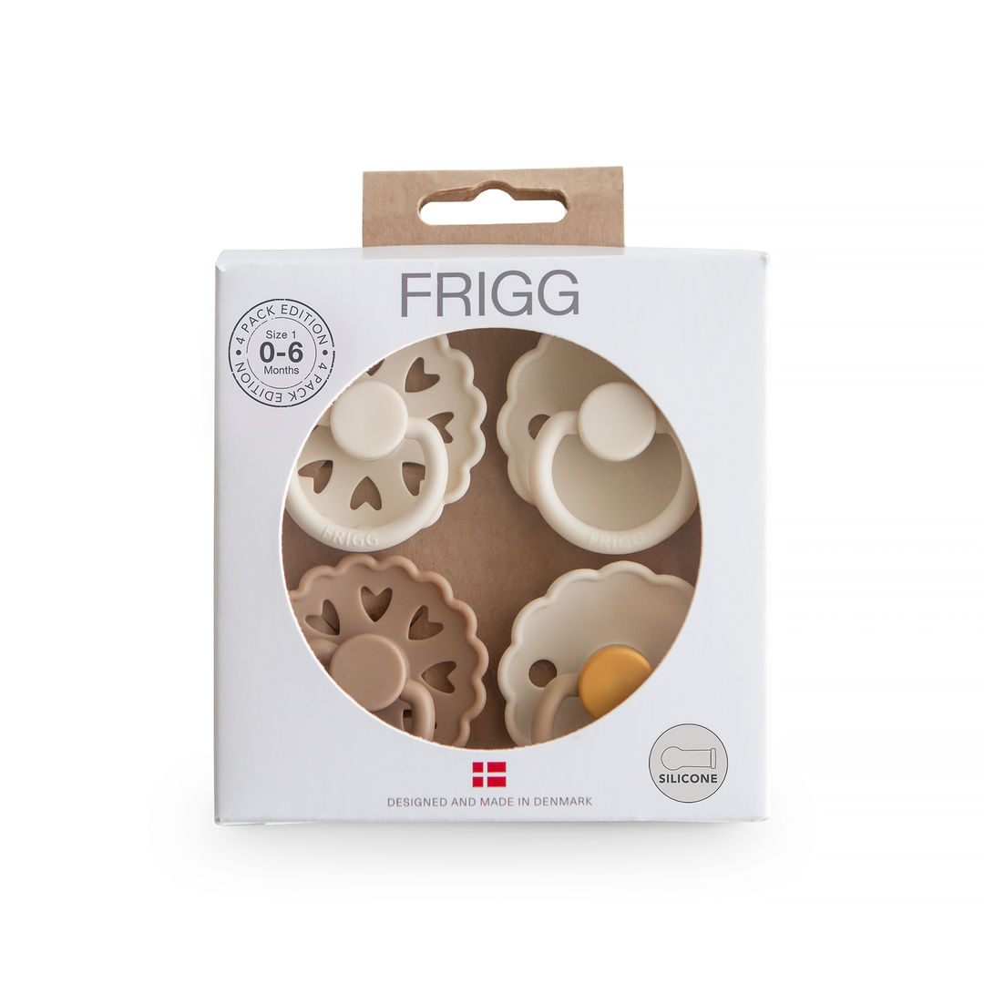 FRIGG Natural Rubber Latex Pacifier Pack of 4 & Matching JBØRN Clip Set - Personalisable Baby Products Sold and Personalised by JustBørn