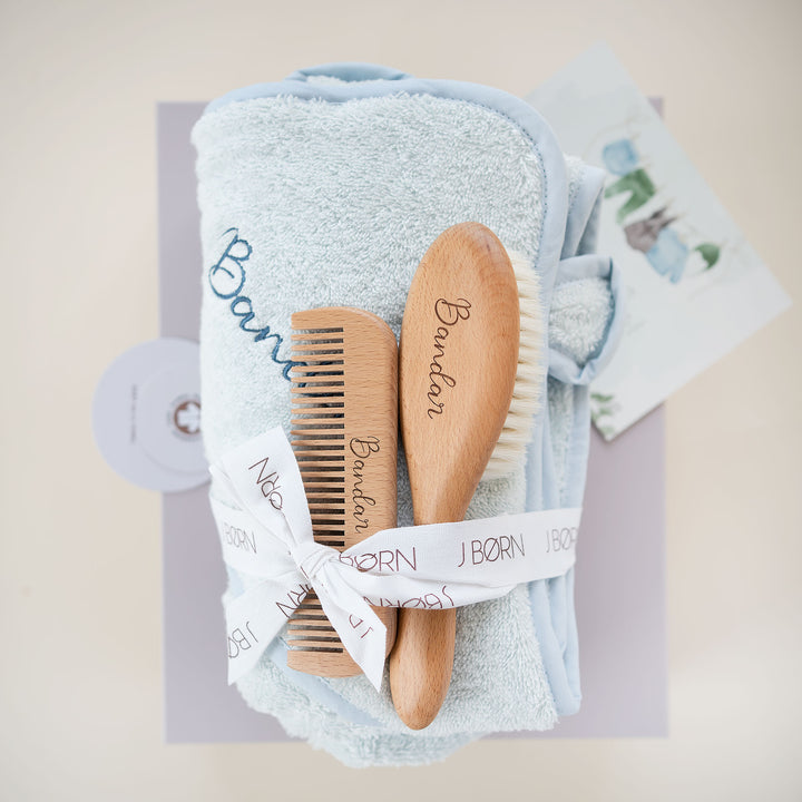 JBØRN Natural Beechwood Hairbrush & Comb Set - Personalisable Baby Products Sold and Personalised by JustBørn