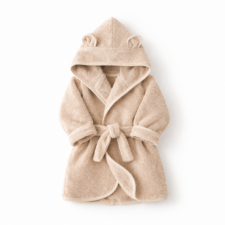 JBØRN Organic Cotton Baby Hooded Towelling Bathrobe Vanilla Bathrobe - Personalisable Baby Products Sold and Personalised by JustBørn