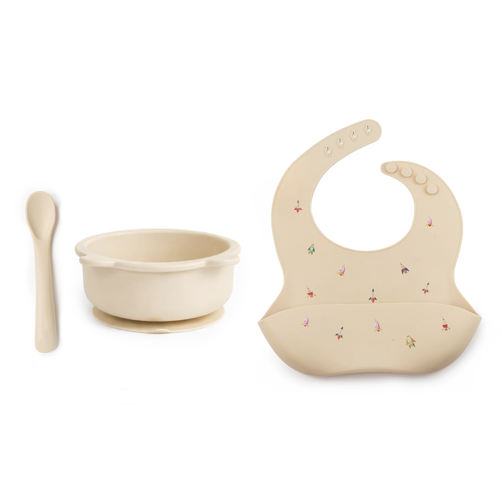JBØRN Baby Weaning Basic Set Rockets Vanilla - Personalisable Baby Products Sold and Personalised by JustBørn