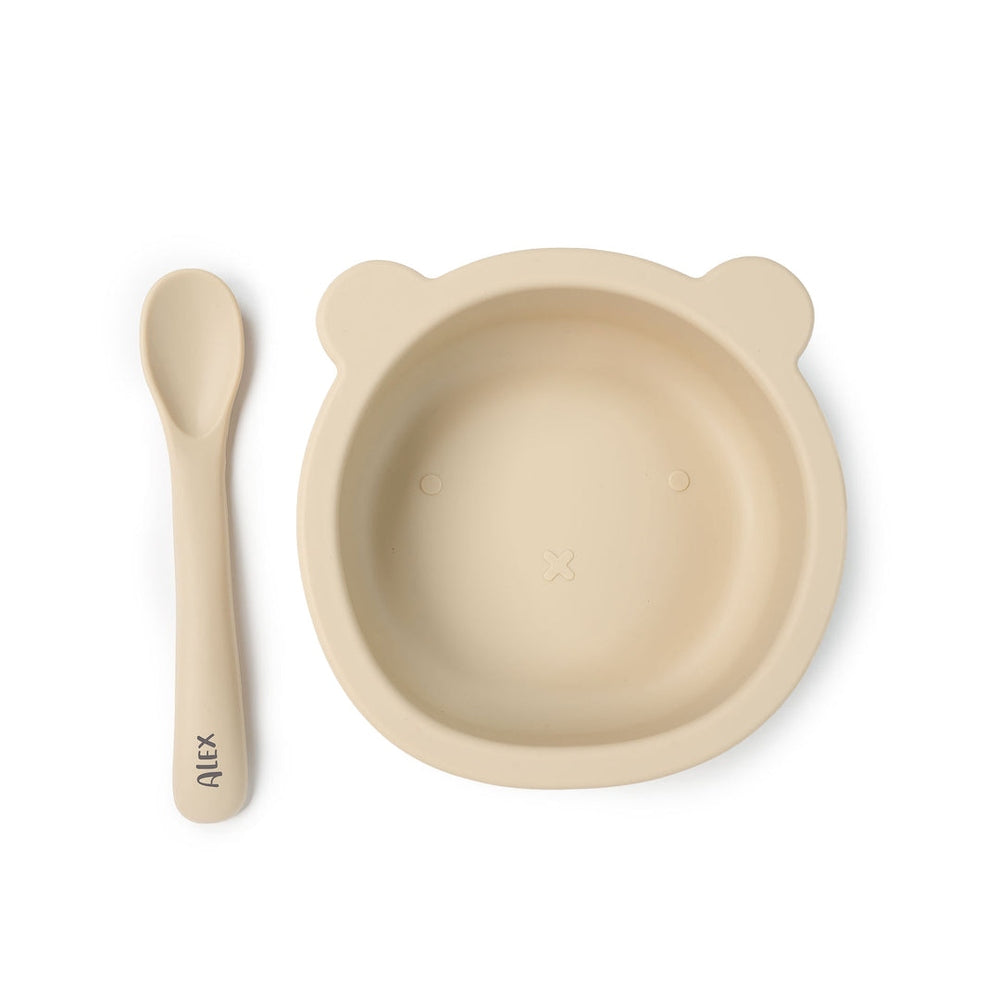 JBØRN Baby Weaning Silicone Bowl and Spoon Set Vanilla - Personalisable Baby Products Sold and Personalised by JustBørn
