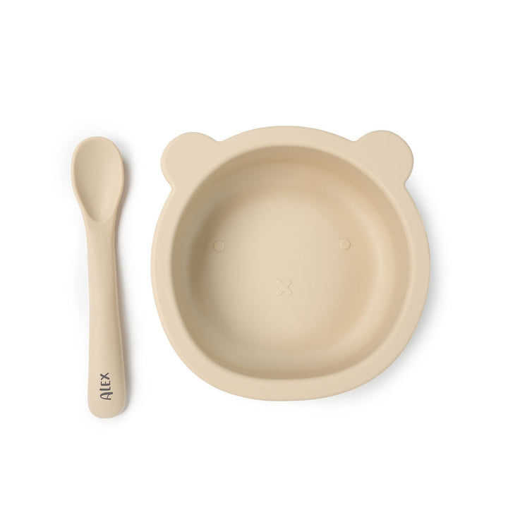 JBØRN Baby Weaning Silicone Bowl and Spoon Set Vanilla - Personalisable Baby Products Sold and Personalised by JustBørn