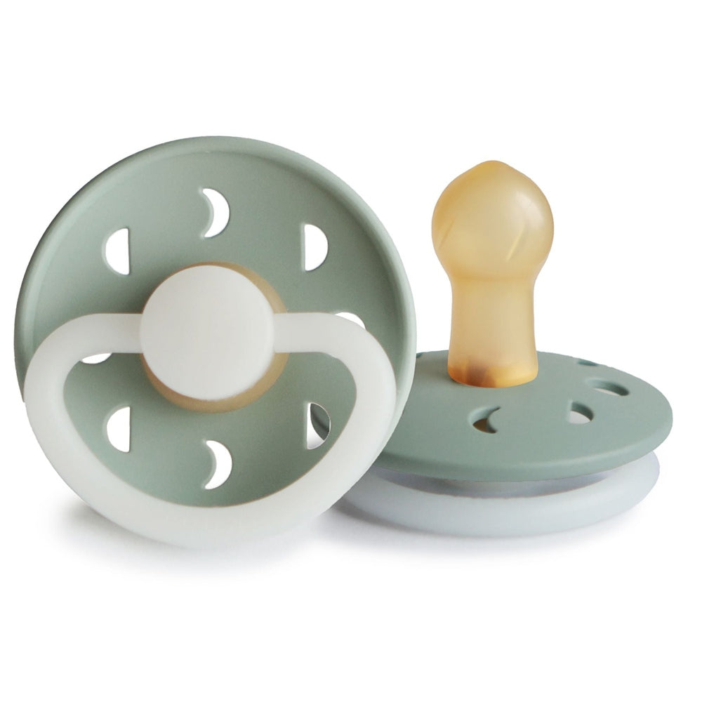 FRIGG Moon Natural Rubber Latex Pacifier Sage Night Glow Size 1 (0-6 months) - Personalisable Baby Products Sold and Personalised by JustBørn