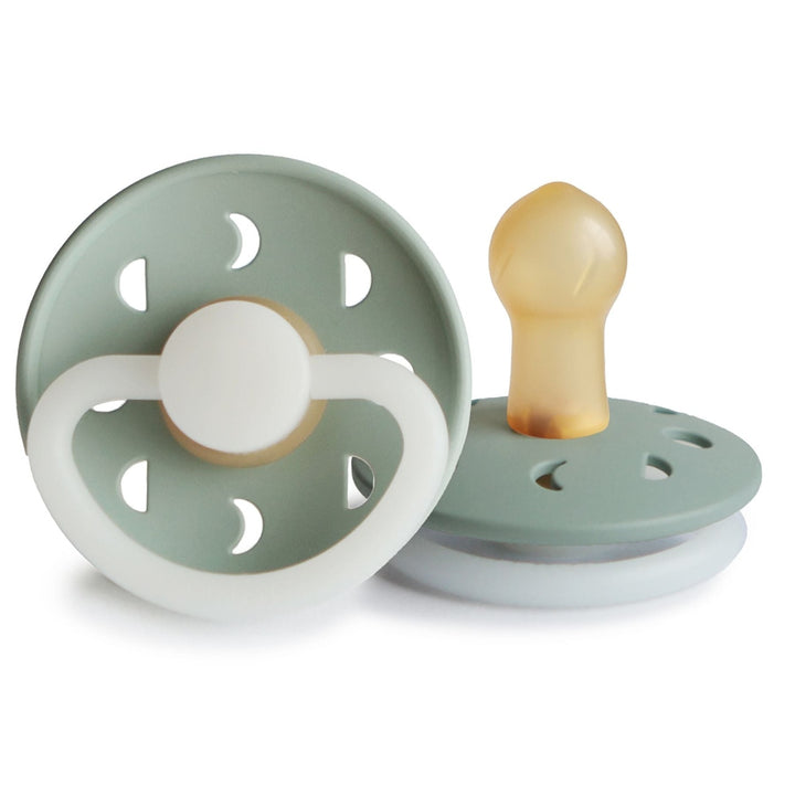 FRIGG Moon Natural Rubber Latex Pacifier Sage Night Glow Size 1 (0-6 months) - Personalisable Baby Products Sold and Personalised by JustBørn