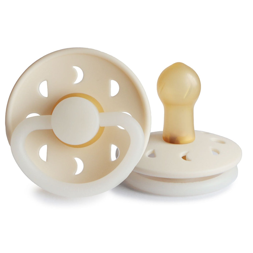 FRIGG Moon Natural Rubber Latex Pacifier Cream Night Glow Size 1 (0-6 months) - Personalisable Baby Products Sold and Personalised by JustBørn