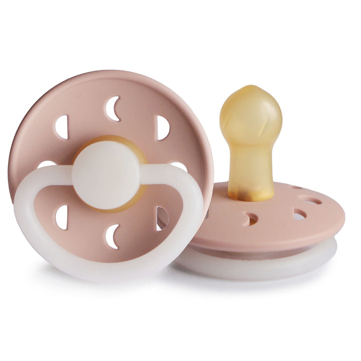 FRIGG Moon Natural Rubber Latex Pacifier Blush Night Glow Size 1 (0-6 months) - Personalisable Baby Products Sold and Personalised by JustBørn