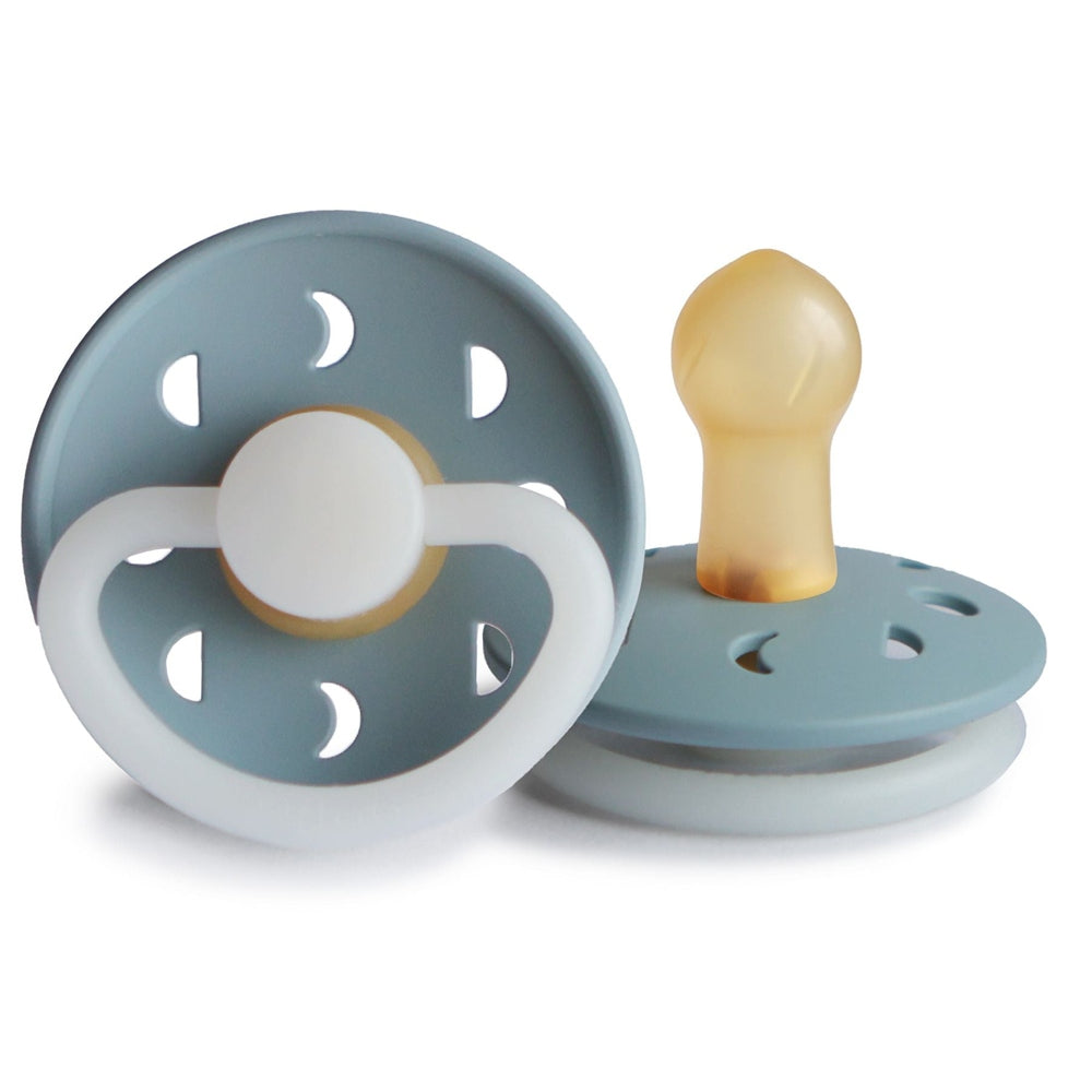 FRIGG Moon Natural Rubber Latex Pacifier Stone Blue Night Glow Size 2 (6-18 months) - Personalisable Baby Products Sold and Personalised by JustBørn