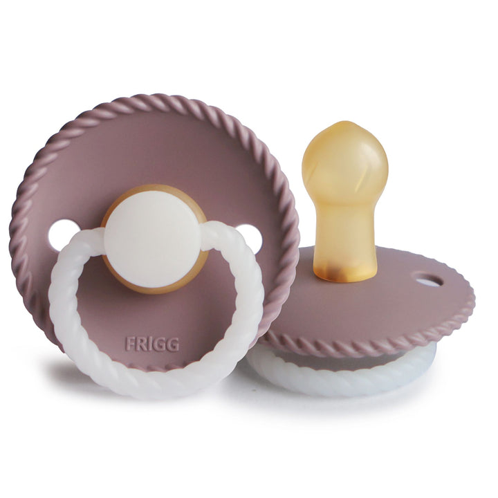 FRIGG Rope Natural Rubber Latex Pacifiers Twilight Mauve Night Glow Size 1 (0-6 months) - Personalisable Baby Products Sold and Personalised by JustBørn